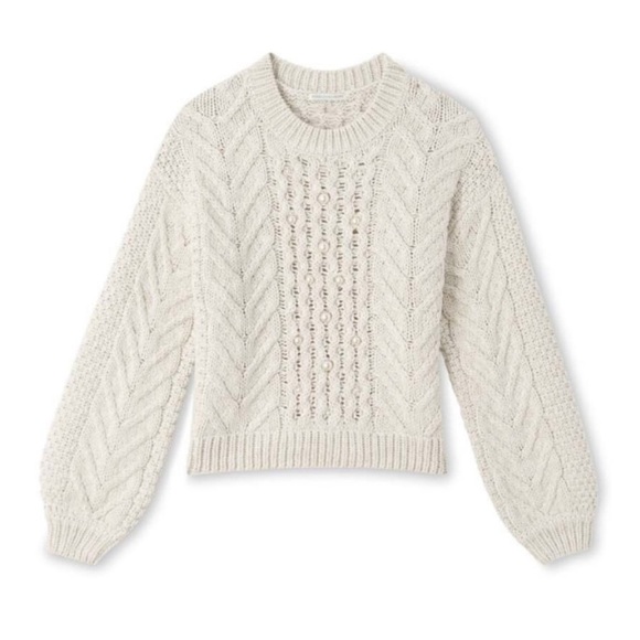 Rebecca Minkoff Blake Pearl Embellished Cable Knit Sweater in Cream Size Medium - Picture 12 of 12